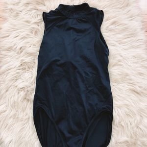 high neck black dance leotard mesh cut outs